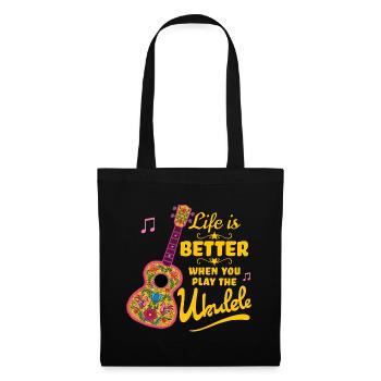 Citation colorée en ukulélé 'La vie est meilleure' - Sac en tissu - noir - Devant