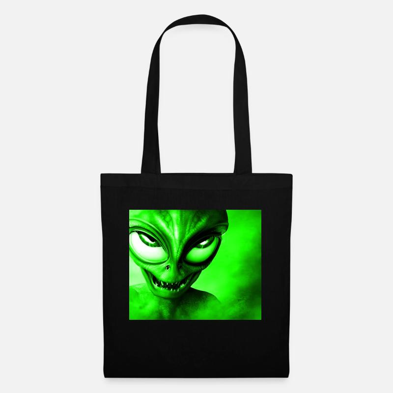 Alien with Sharp Teeth Design - Green - Tote Bag - black