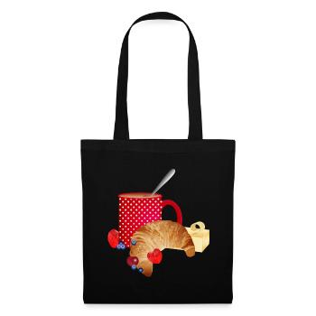 Breakfast still life with croissant, coffee, berries - Tote Bag - black - Front