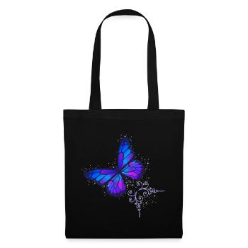 Schmetterling blau und violett mit Sternenhimmel - Stoffbeutel - Schwarz - Vorne