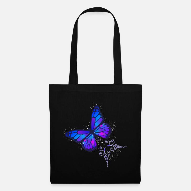 Schmetterling blau und violett mit Sternenhimmel - Stoffbeutel - Schwarz