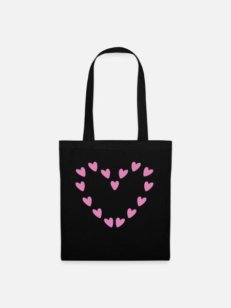 Herz aus rosa Herz - Stoffbeutel - Schwarz
