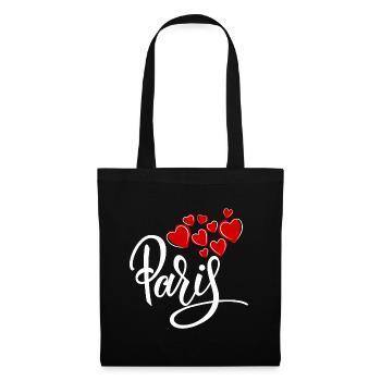 Paris Herzen Liebe Schrift Frankreich Stadt Kunst - Stoffbeutel - Schwarz - Vorne