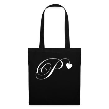 Letter p heart calligraphy - Tote Bag - black - Front
