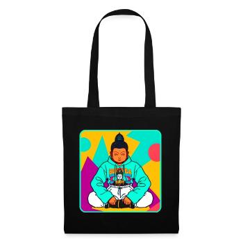 Moderner bunter Buddha in Yoga Posse mit Hoodie - Stoffbeutel - Schwarz - Vorne