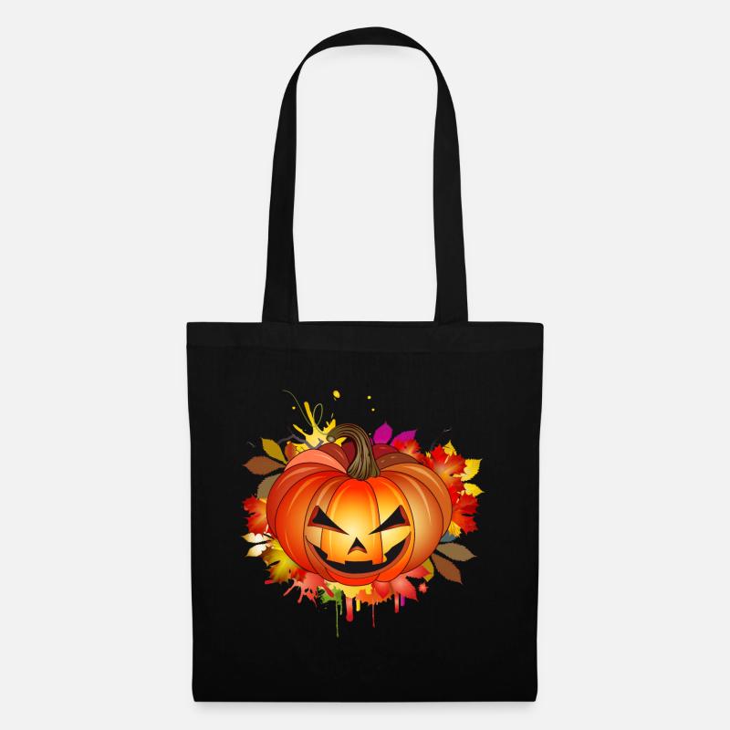 Halloween Kürbis mit herbstlichen Graffiti - Stoffbeutel - Schwarz