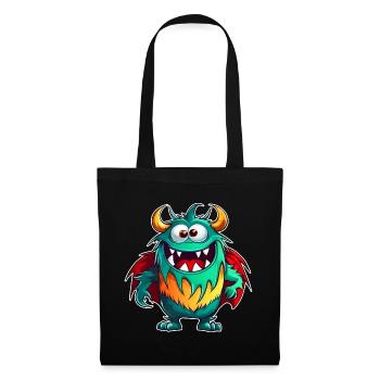 Monstre rieur mignon avec cape de super-héros - Sac en tissu - noir - Devant