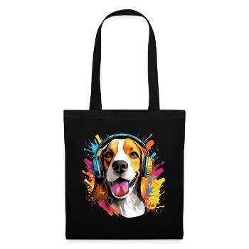 Bunter Beagle mit Kopfhörer Farbspritzer - Stoffbeutel - Schwarz - Vorne