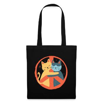 Katzen Peace Zeichen Frieden Symbol Liebe Umarmung - Stoffbeutel - Schwarz - Vorne