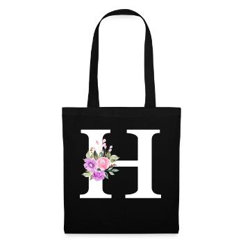 Lila Blumenbuchstabe h - Stoffbeutel - Schwarz - Vorne