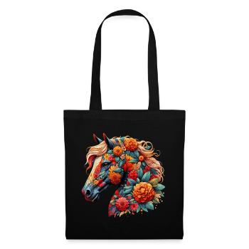 Cheval décoré de fleurs - Sac en tissu - noir - Devant