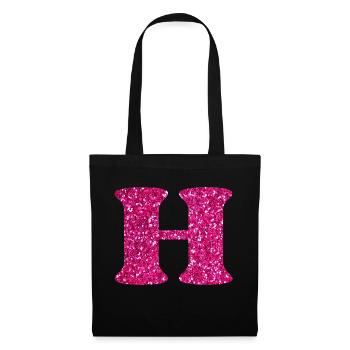 Buchstabe h rosa glitzernd - Stoffbeutel - Schwarz - Vorne