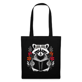 Reading cute raccoon with book and flowers - Tote Bag - black - Front