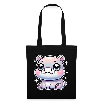 Super Cute Kawaii Baby Hippo - Stoffbeutel - Schwarz - Vorne