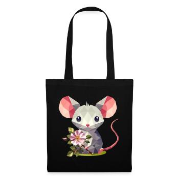 Souris avec églantier – joli motif pour enfants - Sac en tissu - noir - Devant