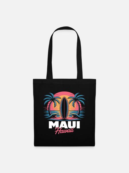 Maui Hawaii surfbrett - Stoffbeutel - Schwarz