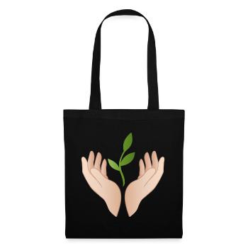 Mains avec la plante – Durabilité Nature Motif - Sac en tissu - noir - Devant