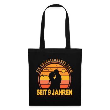9 Jahre Unschlagbares Team Liebesgeschenk Paar - Stoffbeutel - Schwarz - Vorne