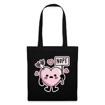 Kawaii Herz Nope Schild Anti Valentinstag - Stoffbeutel - Schwarz - Vorne