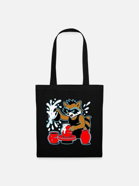 Waschbär-Keramik-Spritzer - Stoffbeutel - Schwarz