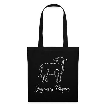 Joyeuses Pâques , Süßes Lämmchen Oster Shirt, Bag - Stoffbeutel - Schwarz - Vorne