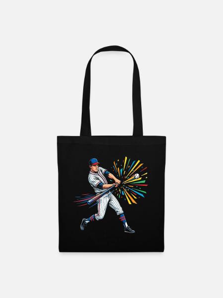 Bunter Baseball Schlagmann Pop Art - Stoffbeutel - Schwarz