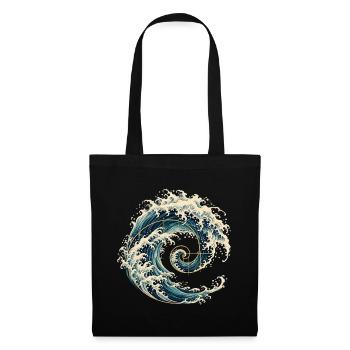 Kanagawa Welle Fibonacci Spirale – Japanische Kuns - Stoffbeutel - Schwarz - Vorne