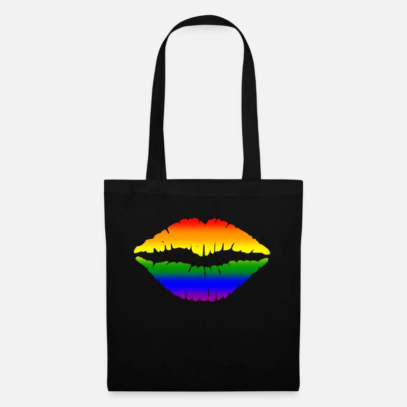 Regenbogen-Lippen - Stoffbeutel - Schwarz
