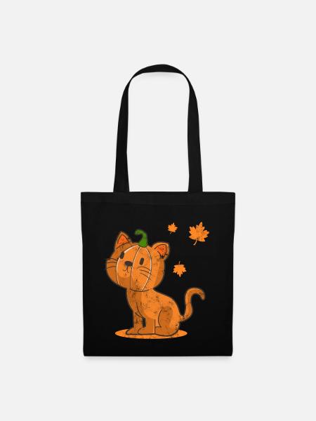 Kuerbis Katze Halloween - Stoffbeutel - Schwarz