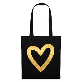 Herz gold I Symbol Liebe Geschenk - Stoffbeutel - Schwarz - Vorne