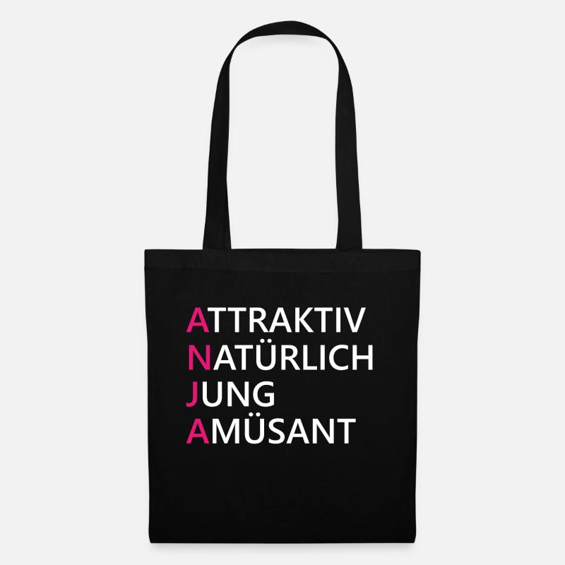 Anja Name Geschenk - Stoffbeutel - Schwarz