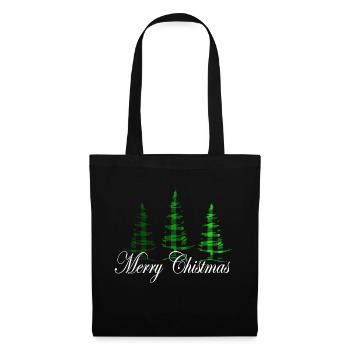 Merry Christmas, Weihnachtsbäume, kariert in grün - Stoffbeutel - Schwarz - Vorne