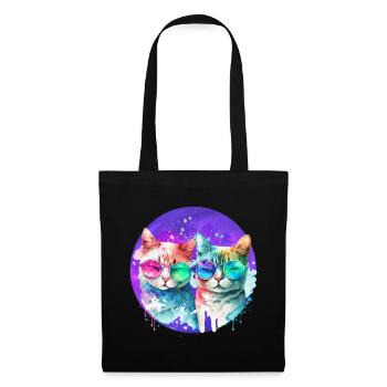 Couple de chats arc-en-ciel - Sac en tissu - noir - Devant