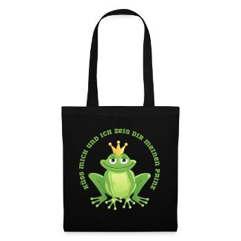 Küss mich Frosch und ich zeig dir den Prinz - Stoffbeutel - Schwarz - Vorne
