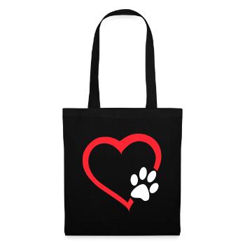 Red heart with white dogs paw. Dog # - Tote Bag - black - Front