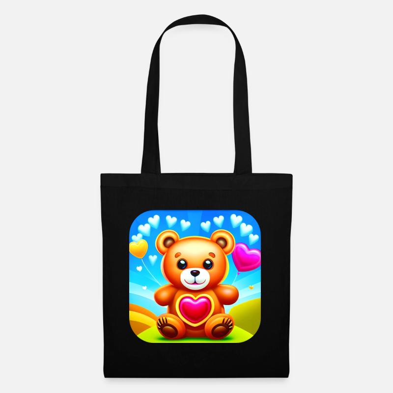 Niedlicher Teddybär mit Herzen - Stoffbeutel - Schwarz