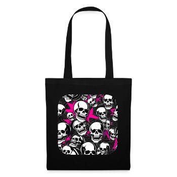 Chaos mit Totenköpfen in Pink Rosa - Stoffbeutel - Schwarz - Vorne
