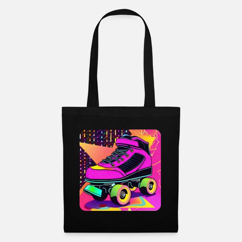 Bunter Disco Rollschuhe im Retro Style - Stoffbeutel - Schwarz