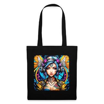 Ange cyberpunk cool avec des écouteurs - Sac en tissu - noir - Devant