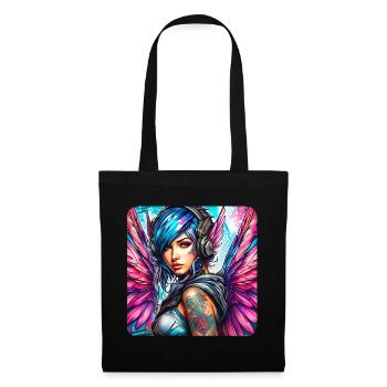 Ange cyberpunk cool avec des écouteurs - Sac en tissu - noir - Devant