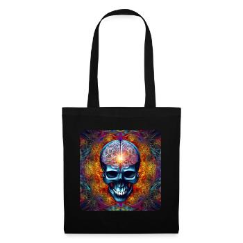 Cooler bunter Psychedelischer Totenkopf - Stoffbeutel - Schwarz - Vorne