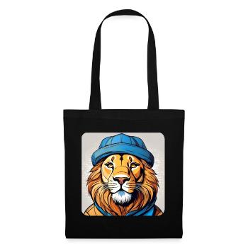 Lion cool avec chapeau - Sac en tissu - noir - Devant