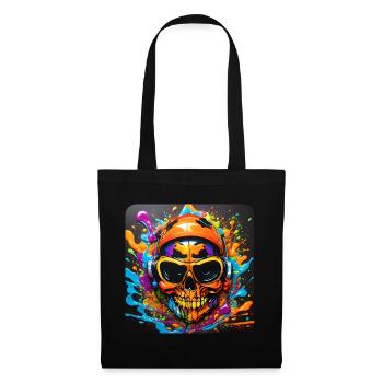Crâne cool avec casque Style graffiti - Sac en tissu - noir - Devant