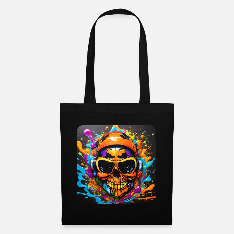 Cooler Totenkopf mit Kopfhörer Graffiti Style - Stoffbeutel - Schwarz