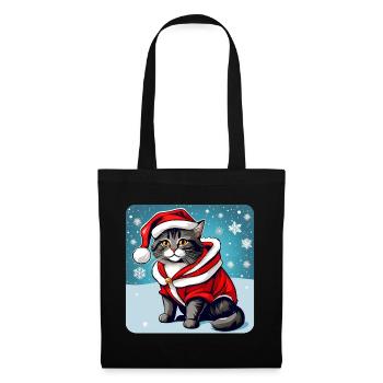 Chat mignon en costume de Noël - Sac en tissu - noir - Devant