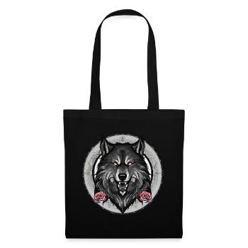 Grimmiger Wolf mit Rosen - Stoffbeutel - Schwarz - Vorne