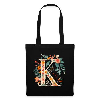 K typographie florale - Sac en tissu - noir - Devant