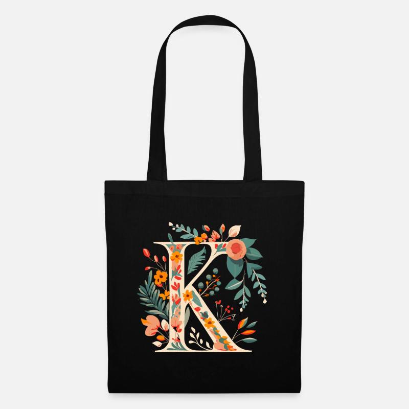 K typography floral - Stoffbeutel - Schwarz