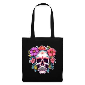 Human Skull & Flowers 30 - Tote Bag - black - Front
