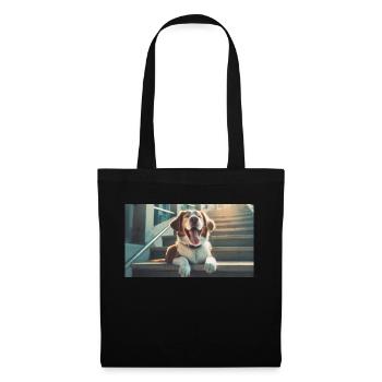 Cute animals chilling – dog on stairs - Tote Bag - black - Front